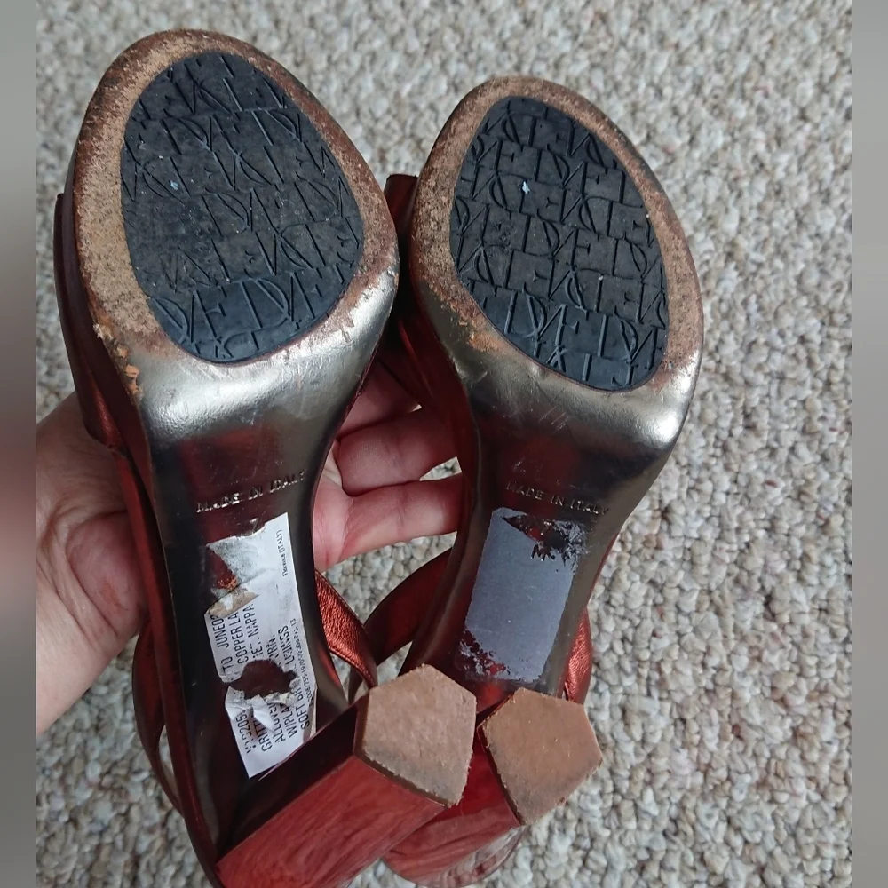 Diane von Furstenberg metallic orange open-toe slingback heels size 6.5